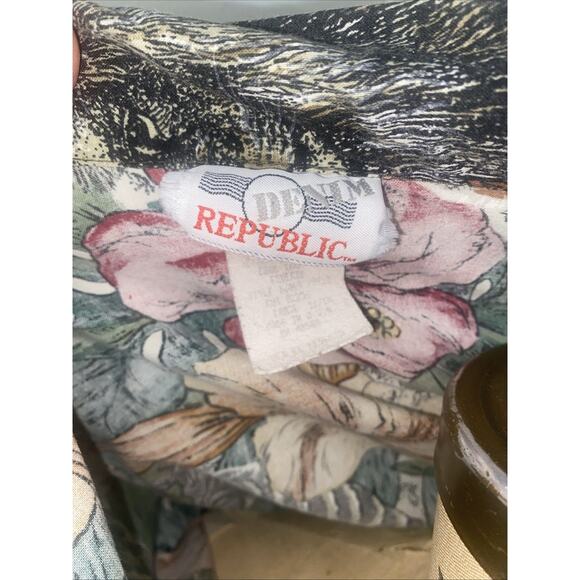 Vintage 80s 90s Ladies Denim Republic African Lion Safari Button Shirt Cotton L - Picture 8 of 8